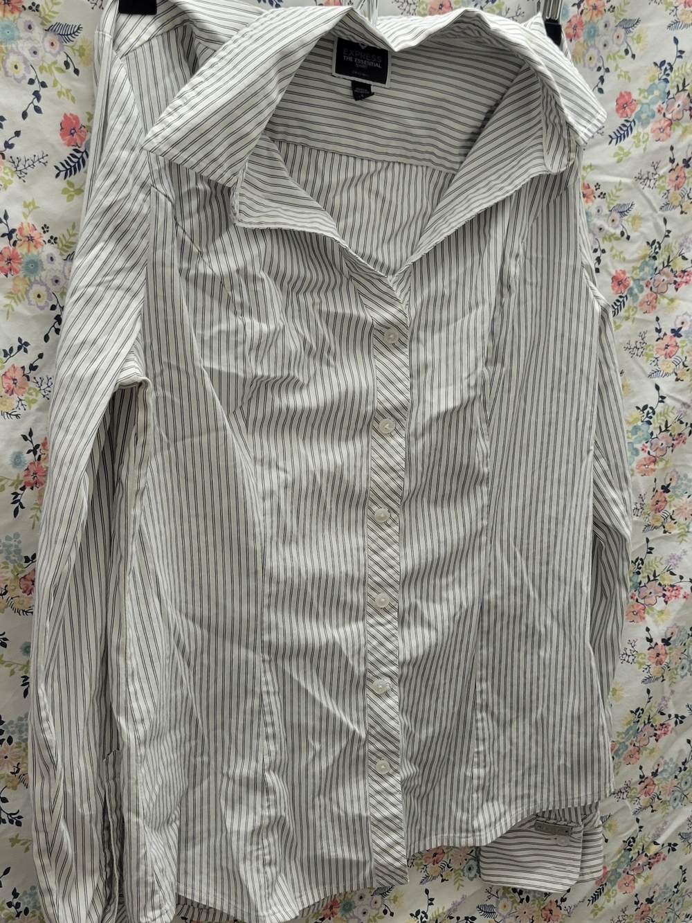 Express White Shirt with Thin Gray Stripes